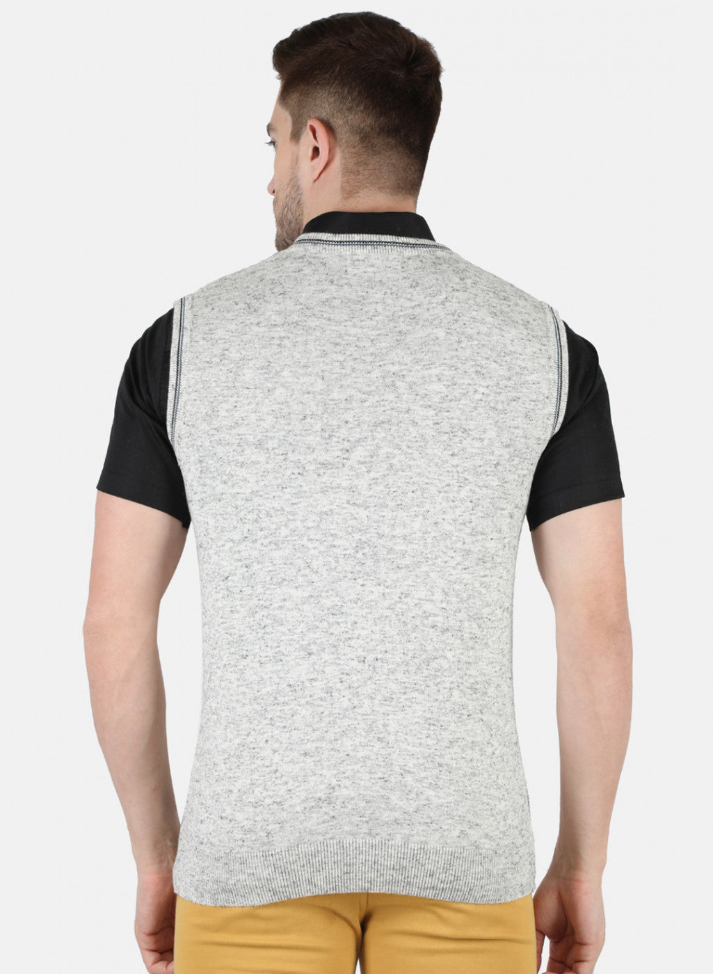 Men Grey Self Design Sweater