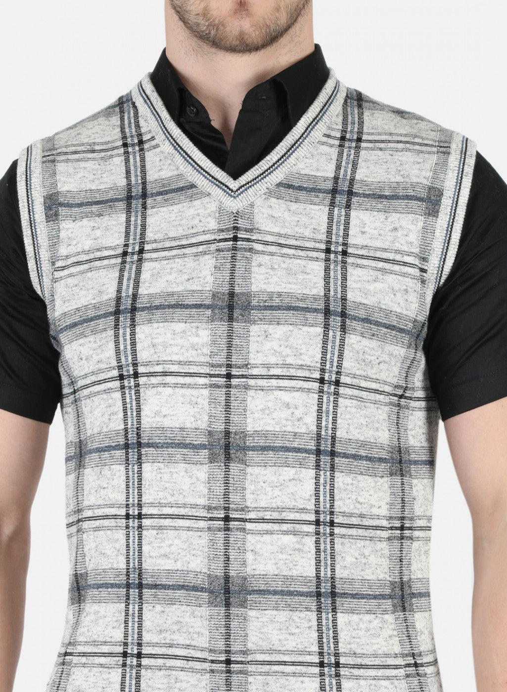 Men Grey Self Design Sweater