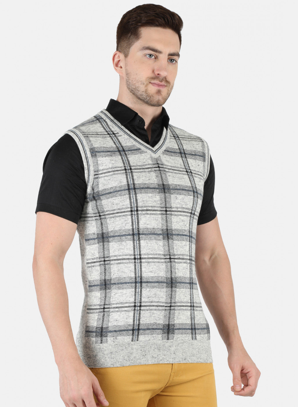 Men Grey Self Design Sweater