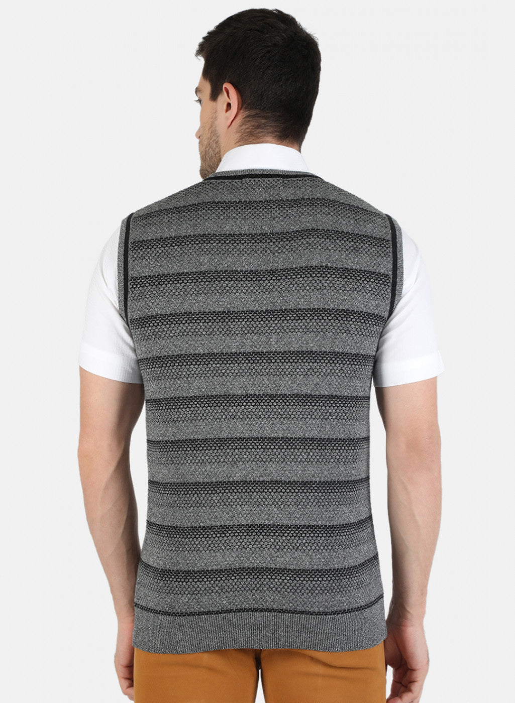 Men Grey Self Design Sweater