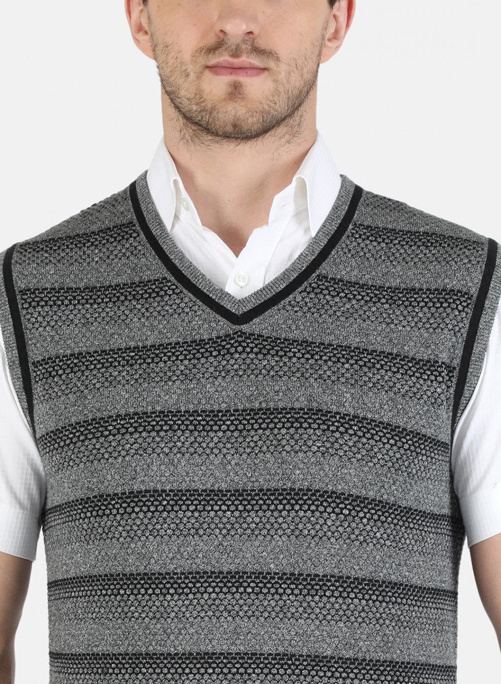 Men Grey Self Design Sweater