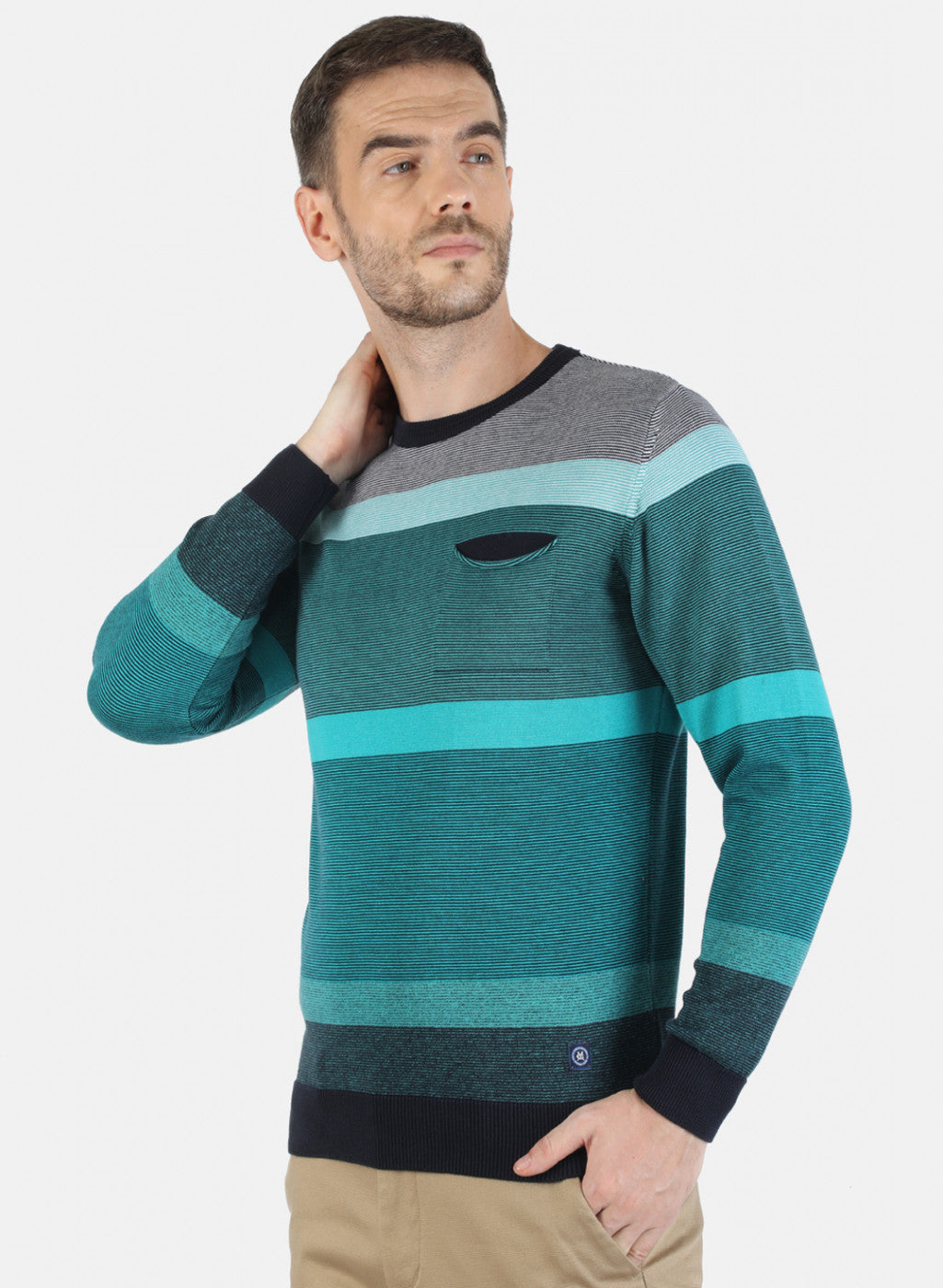 Men Green Self Pullover