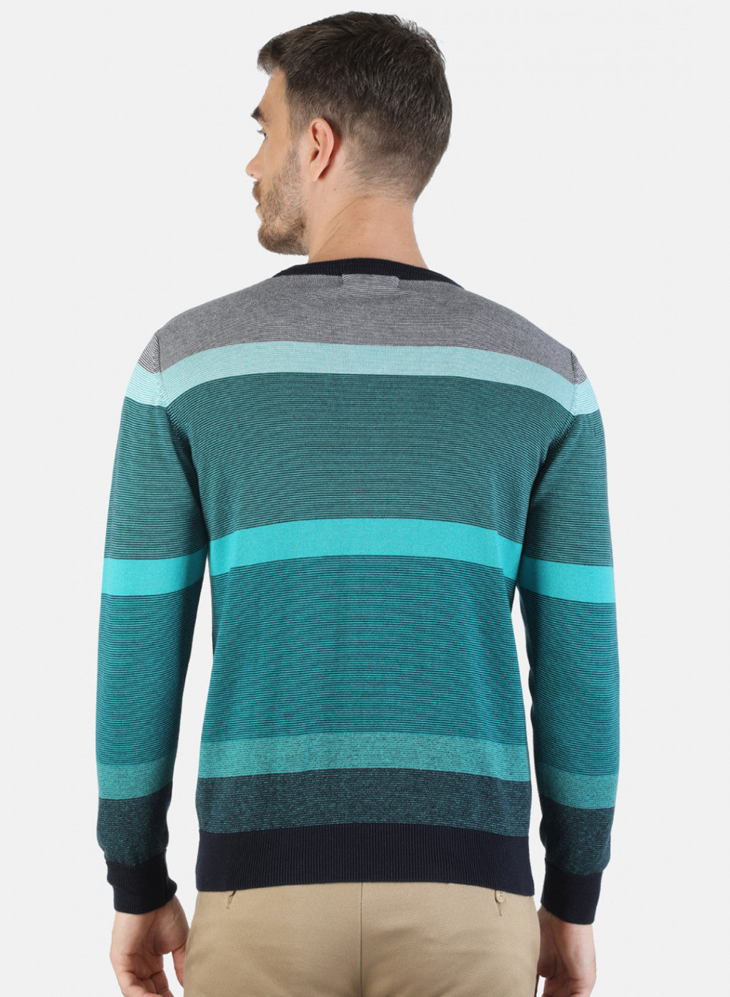 Men Green Self Pullover