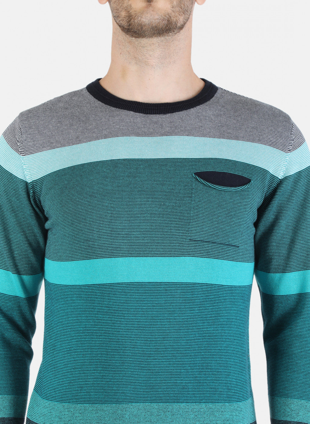 Men Green Self Pullover
