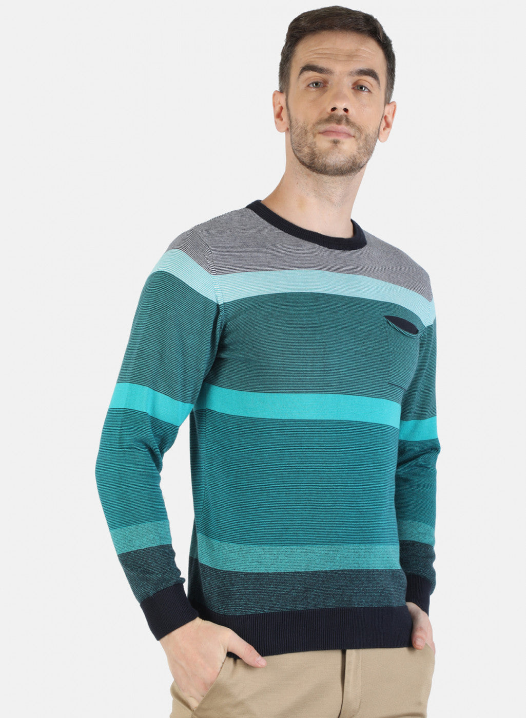 Men Green Self Pullover