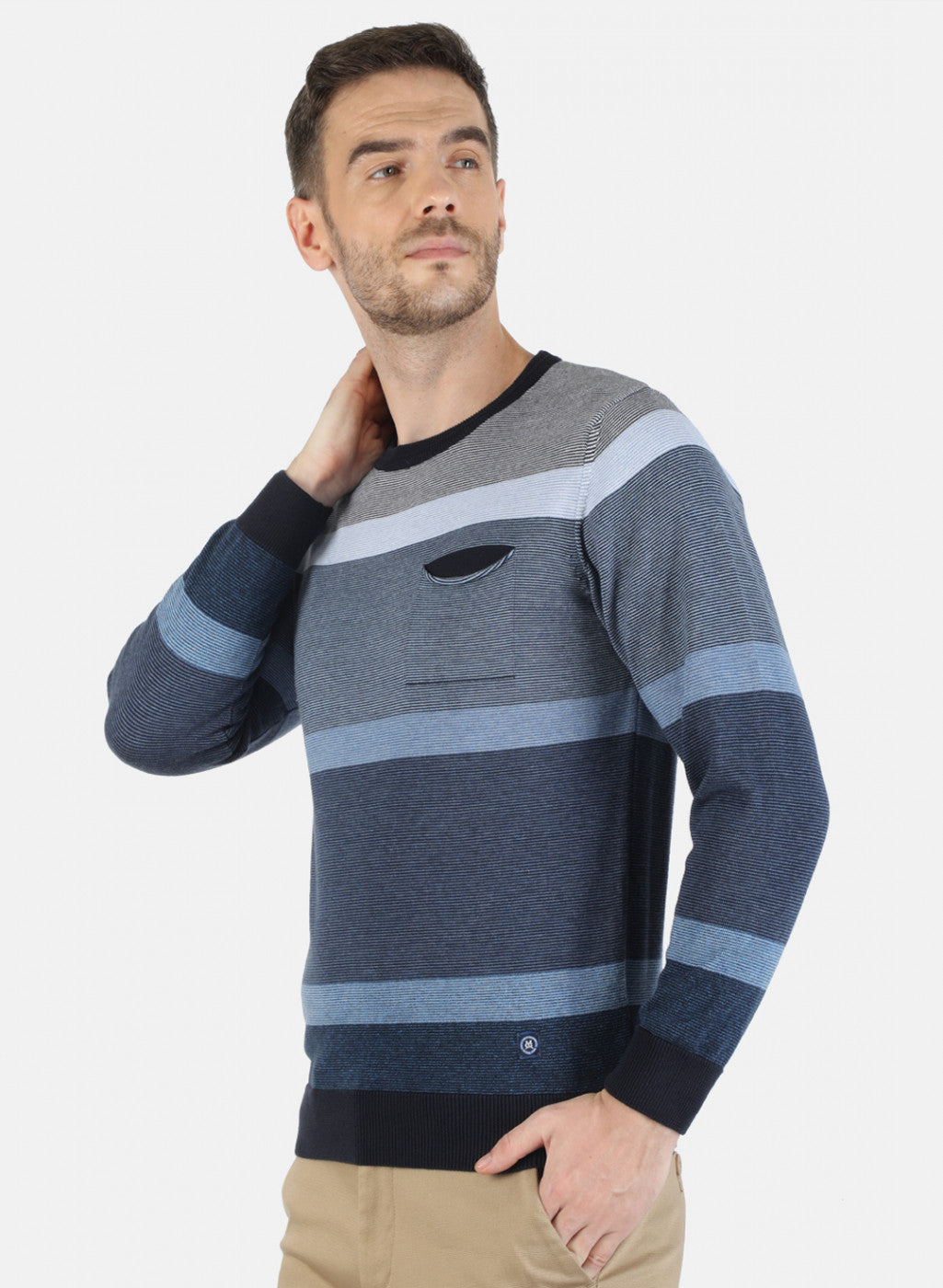Men NAvy Blue Self Pullover