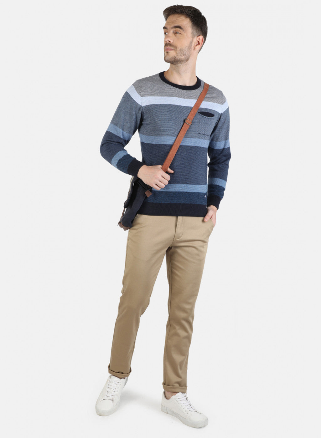 Men NAvy Blue Self Pullover