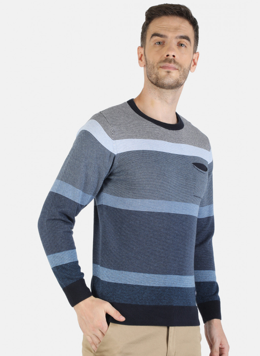 Men NAvy Blue Self Pullover