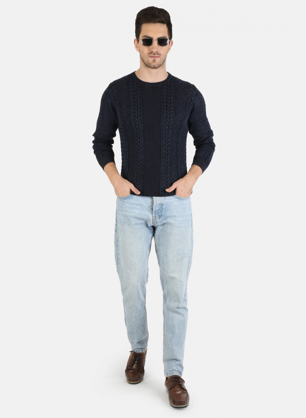 Men NAvy Blue Self Design Pullover