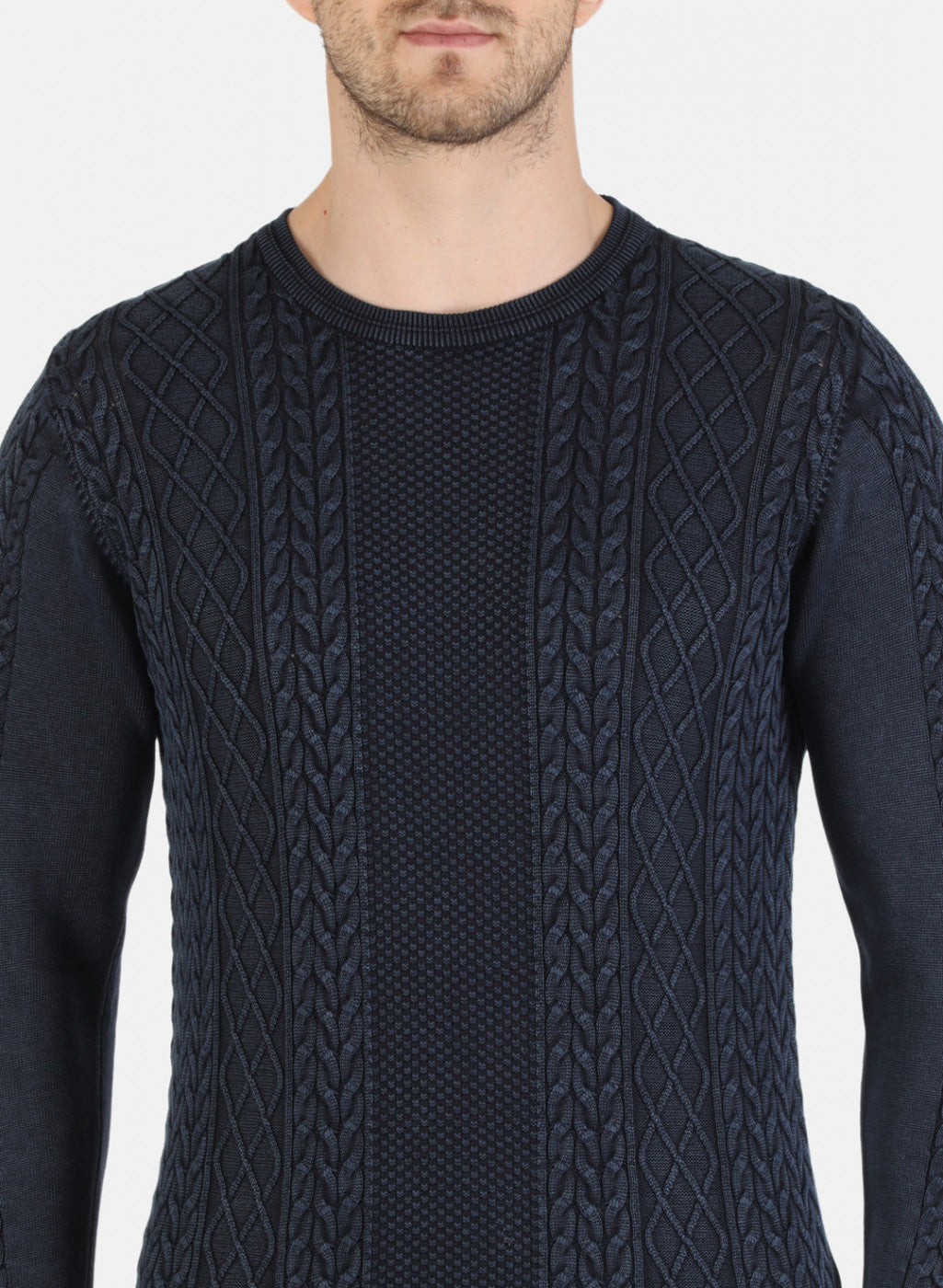 Men NAvy Blue Self Design Pullover