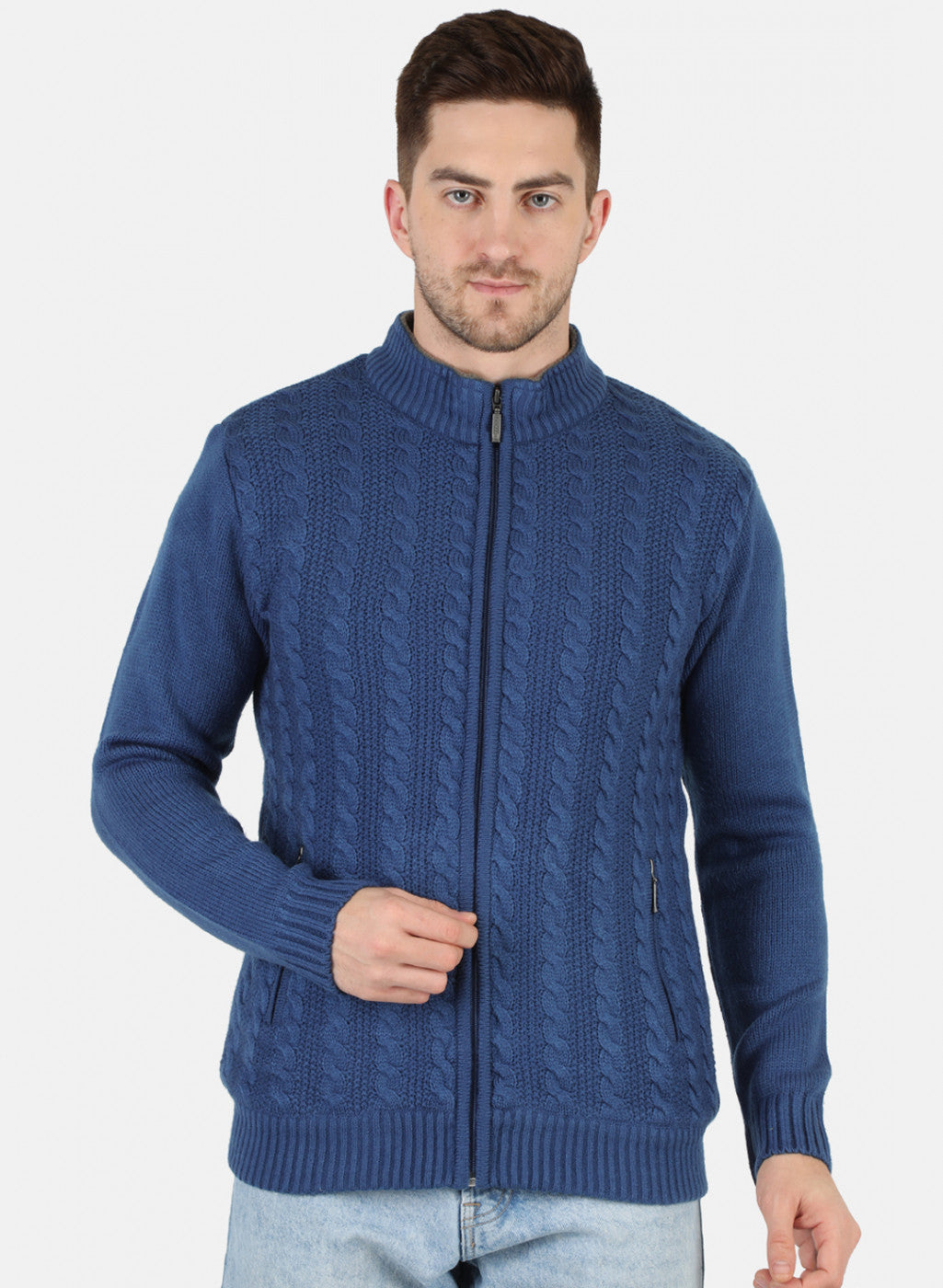 Men Blue Self Design Pullover