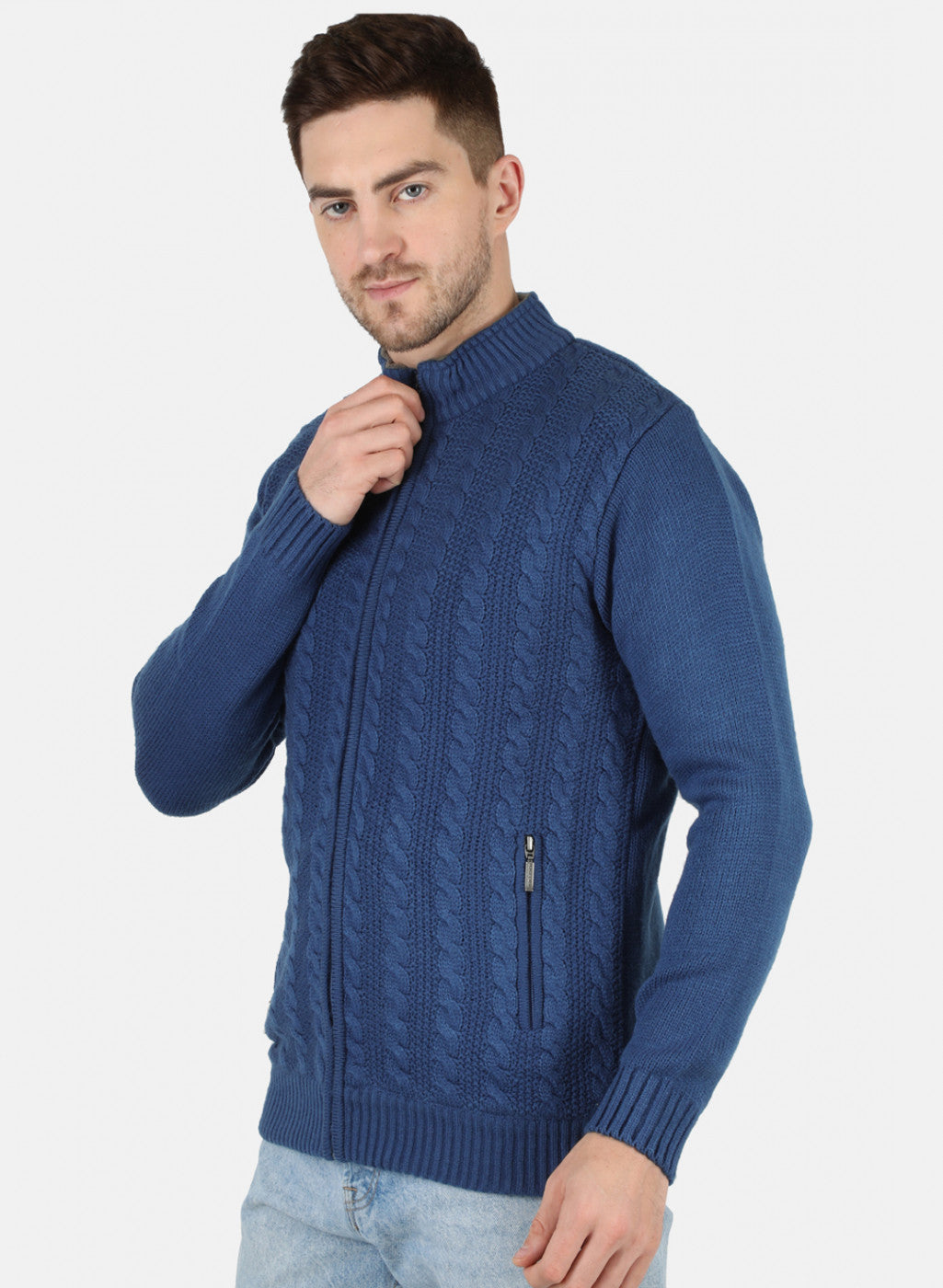 Men Blue Self Design Pullover