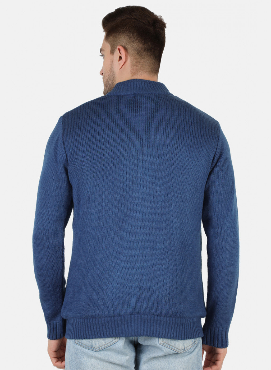 Men Blue Self Design Pullover