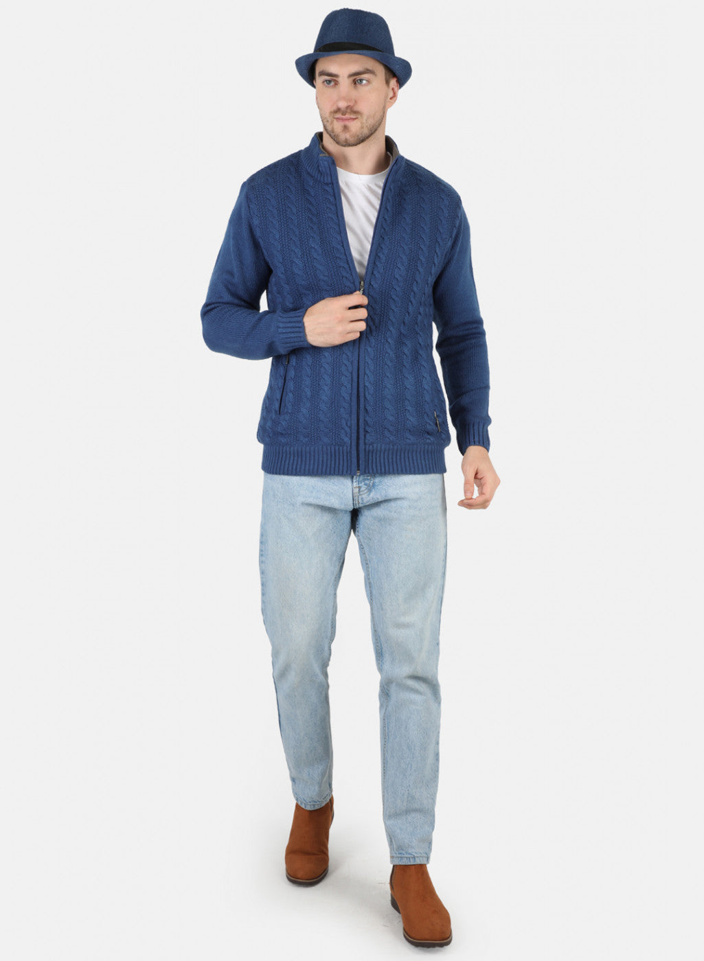 Men Blue Self Design Pullover
