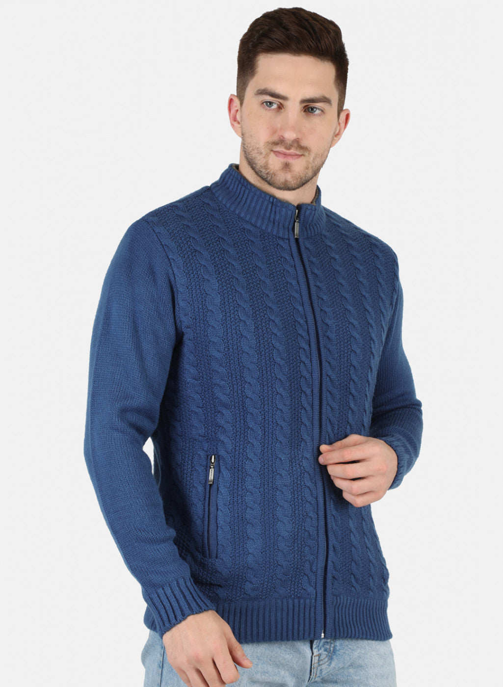 Men Blue Self Design Pullover