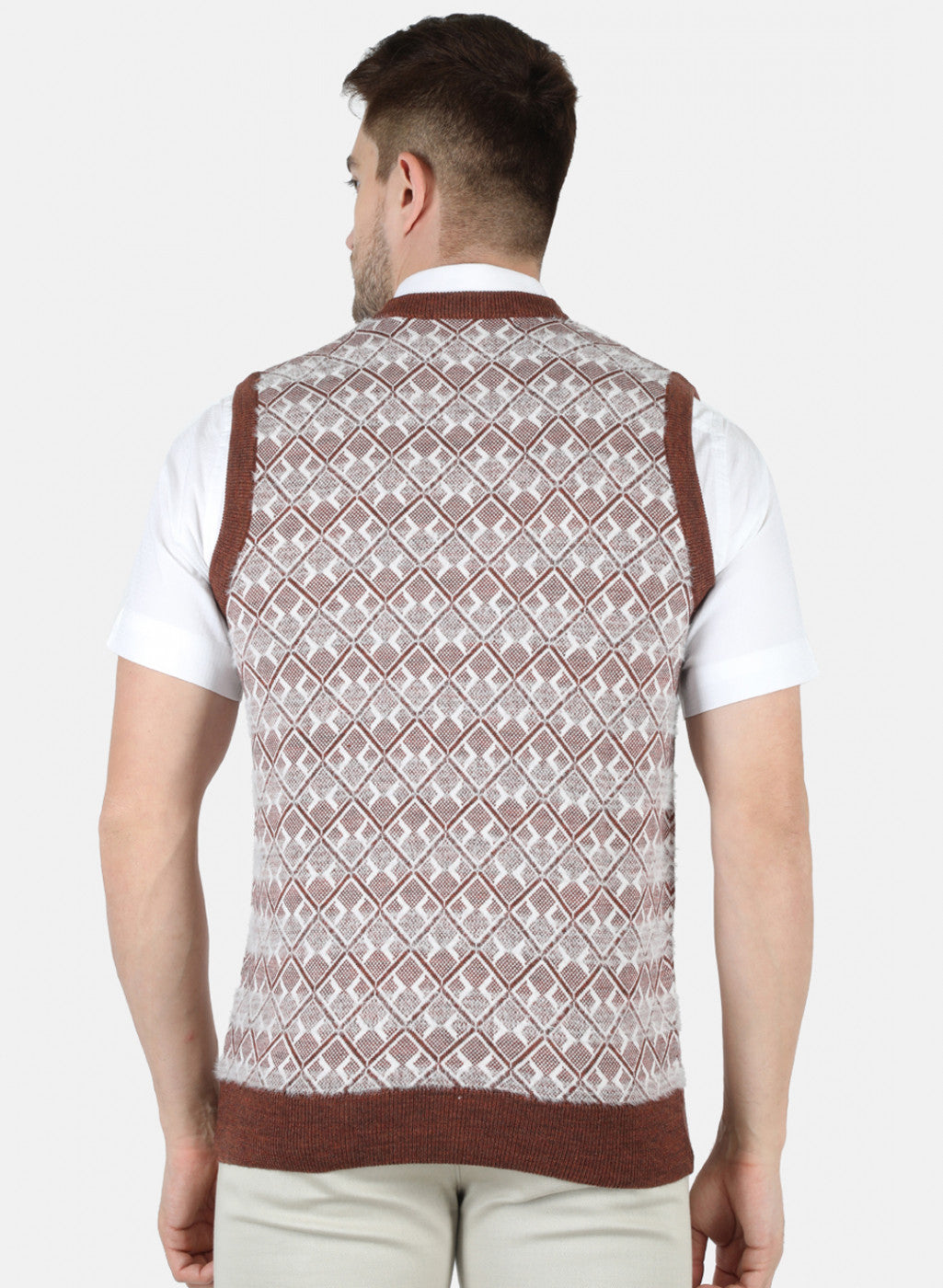 Men Brown Self Design Sweater