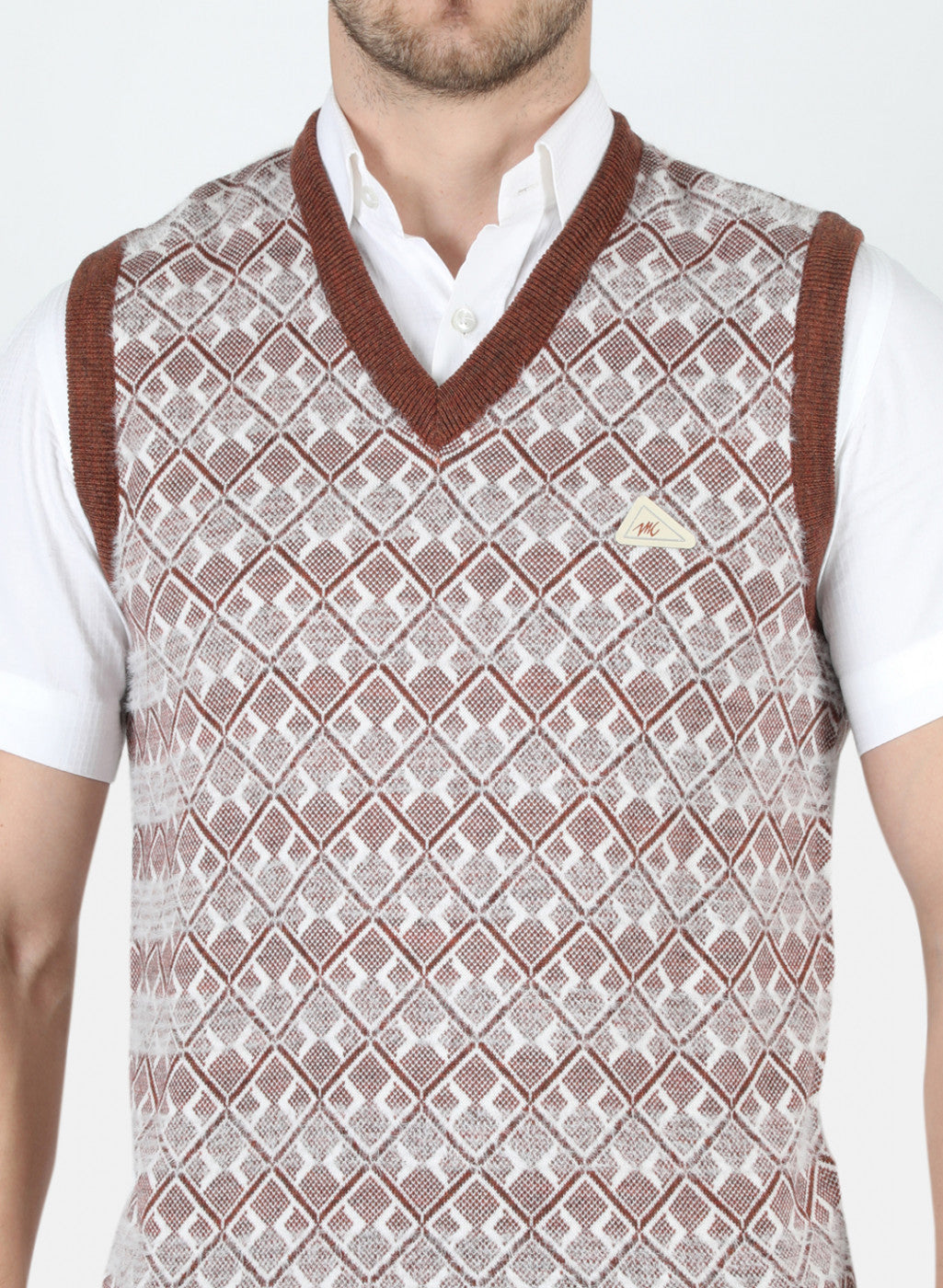 Men Brown Self Design Sweater