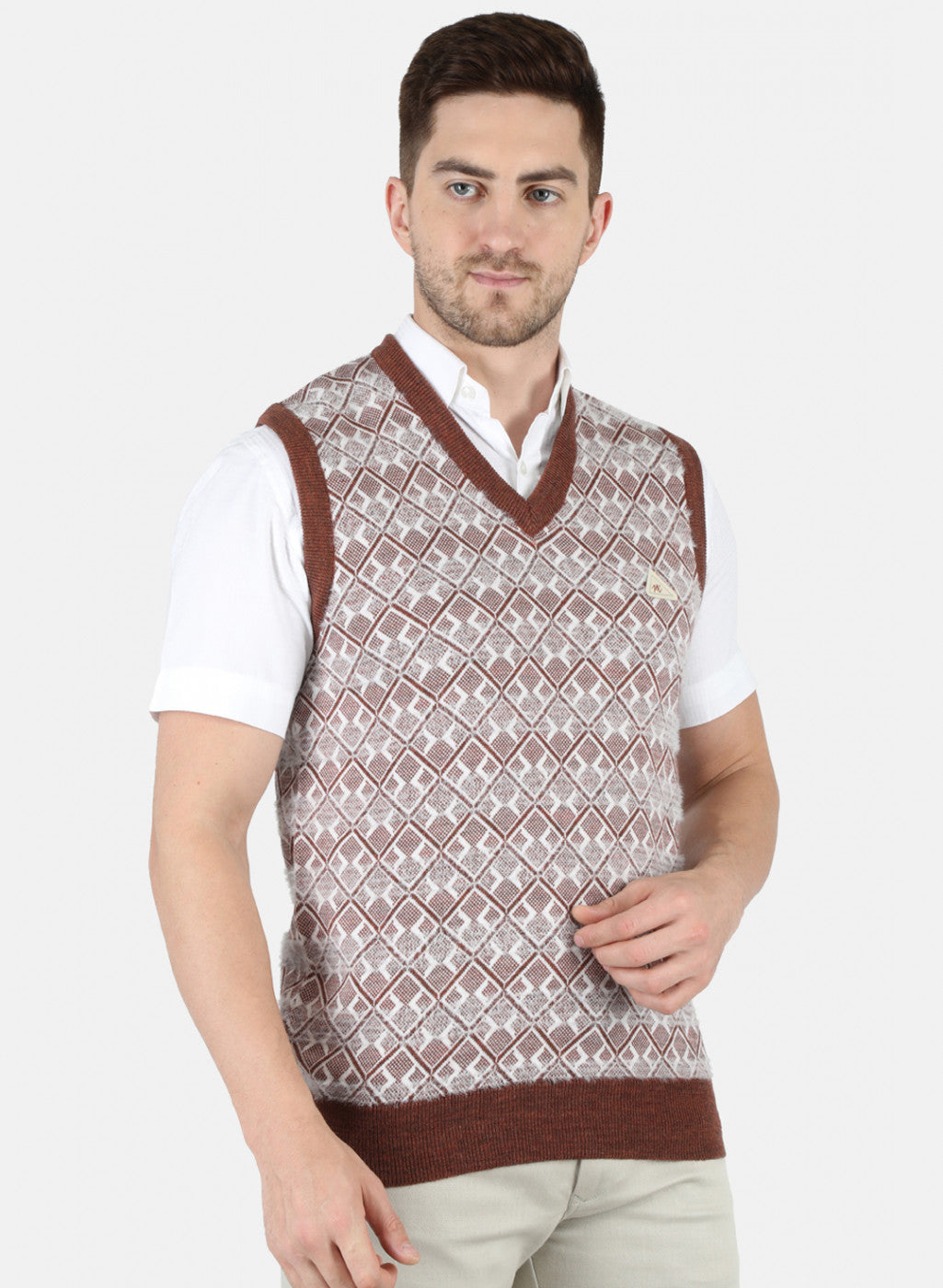 Men Brown Self Design Sweater