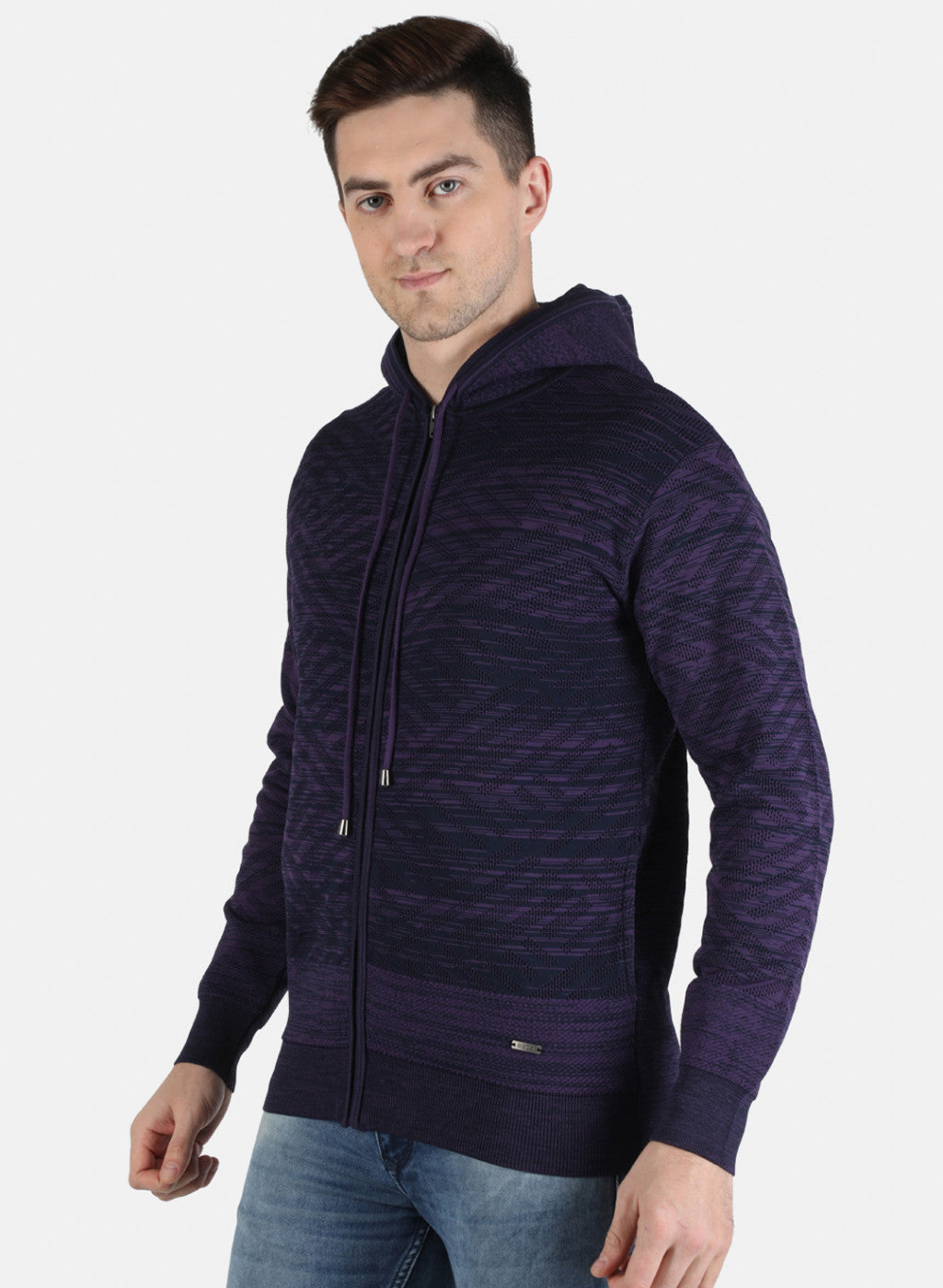 Men Purple Self Design Pullover