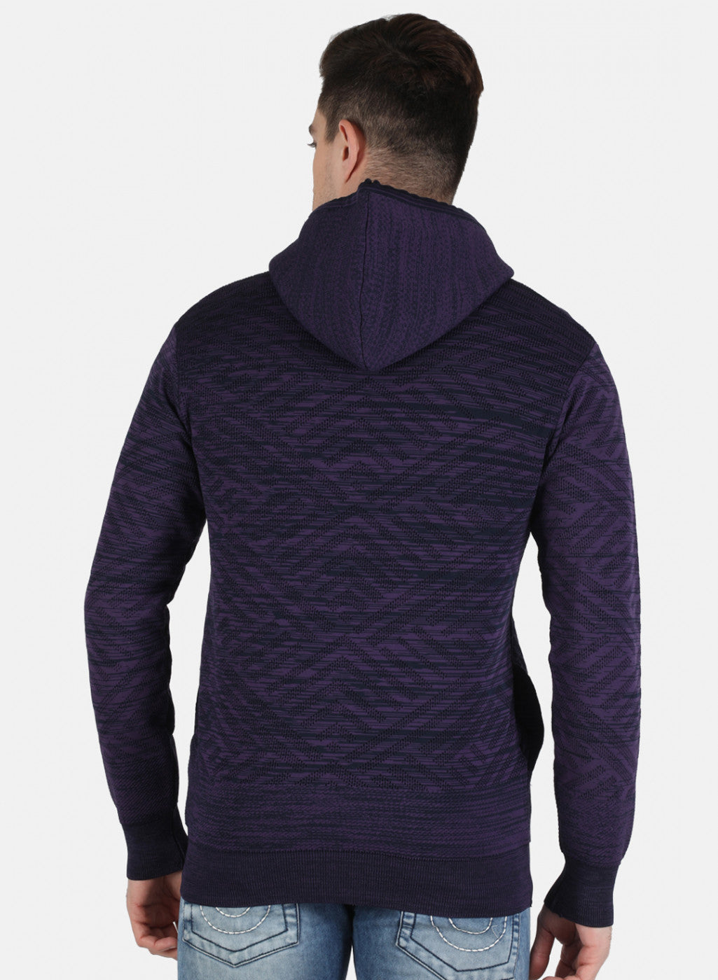 Men Purple Self Design Pullover