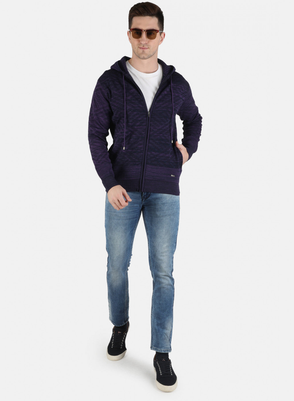 Men Purple Self Design Pullover