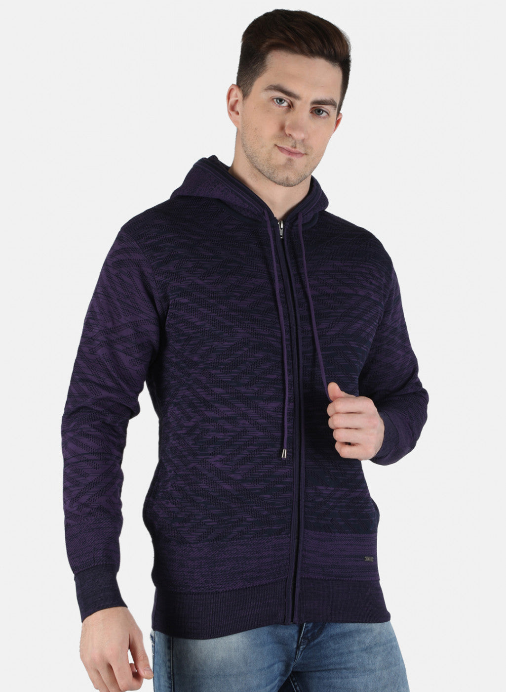 Men Purple Self Design Pullover