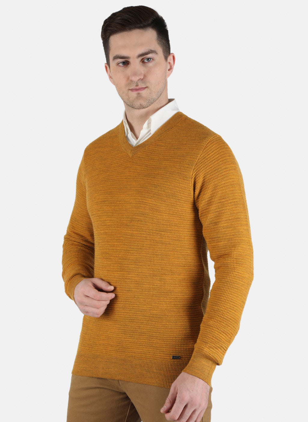 Men Yellow Self Design Pullover