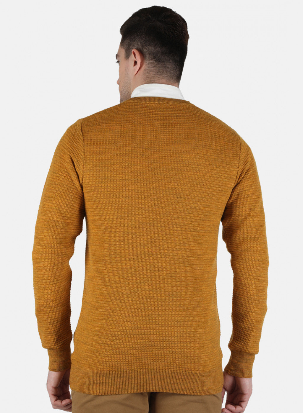 Men Yellow Self Design Pullover