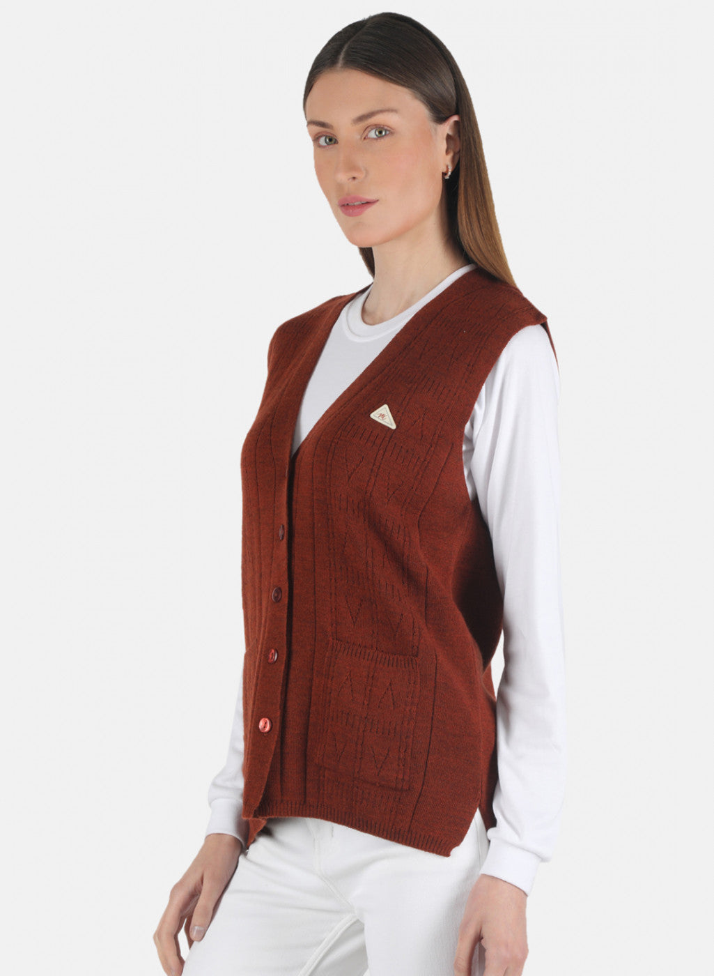 Women Brown Self Design Cardigan