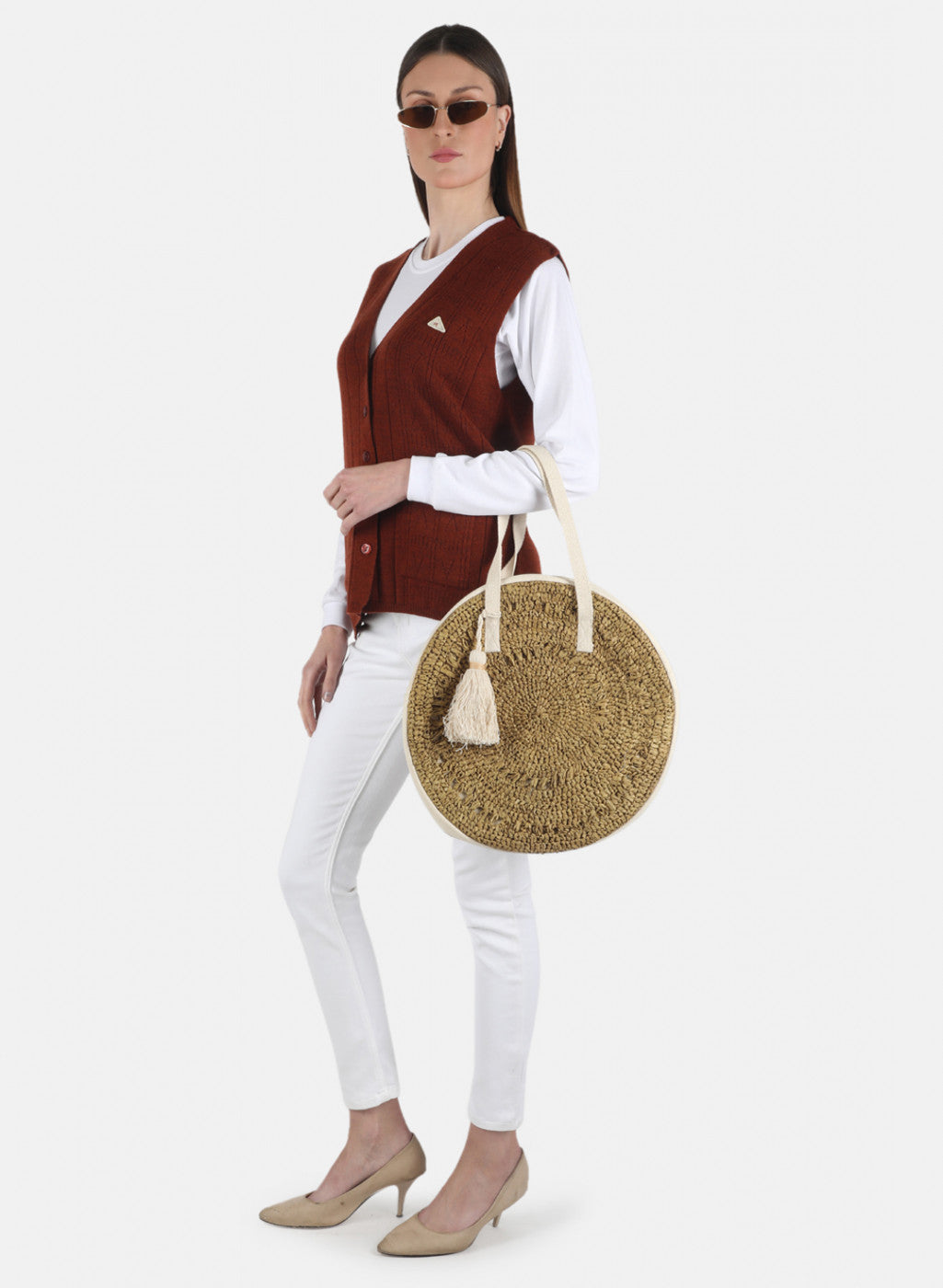 Women Brown Self Design Cardigan