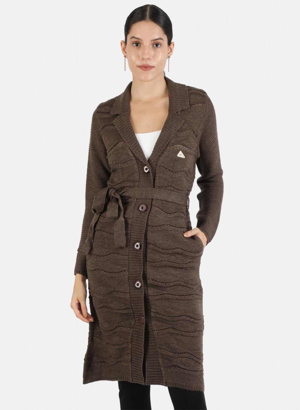 Women Brown Solid Cardigan