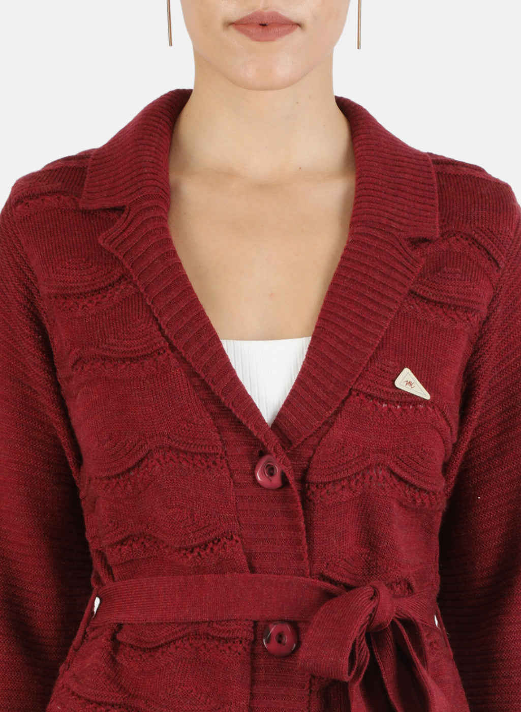 Women Maroon Solid Cardigan
