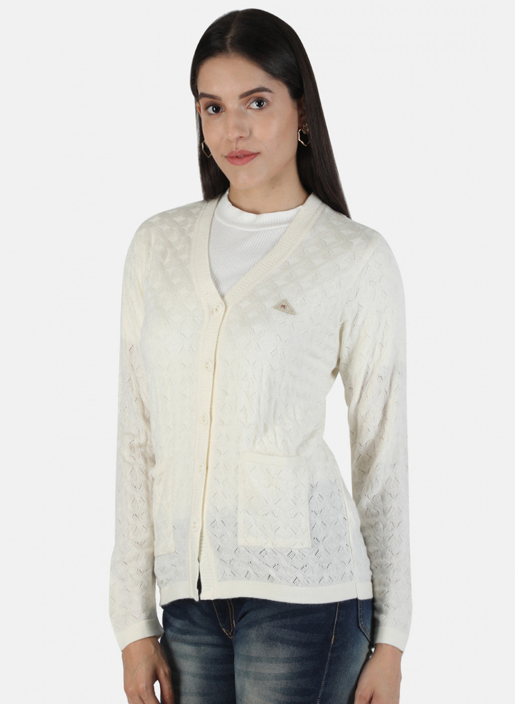 Women White Solid Cardigan