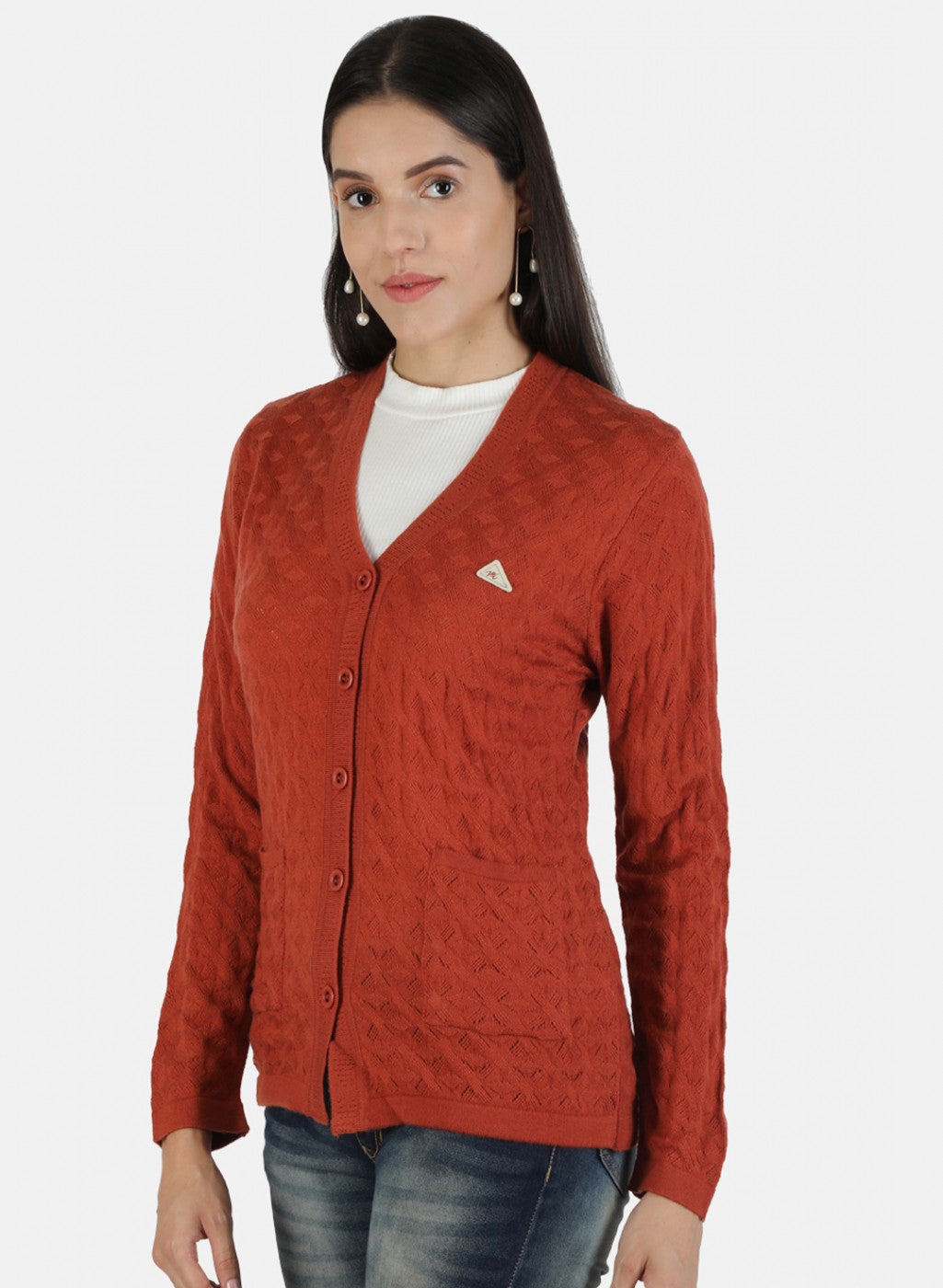 Women Orange Solid Cardigan