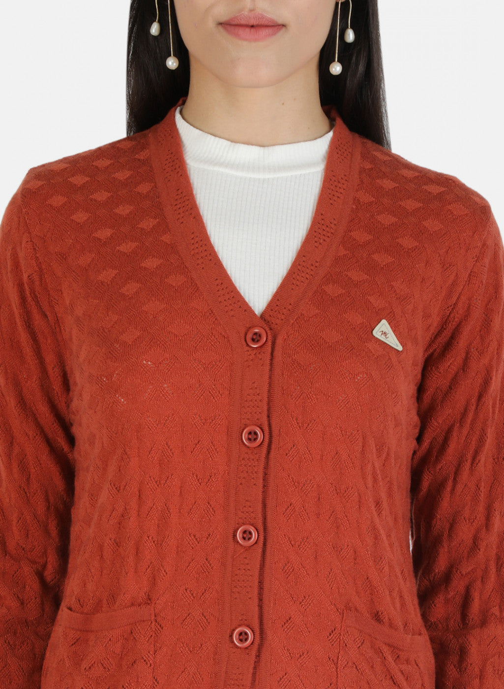 Women Orange Solid Cardigan