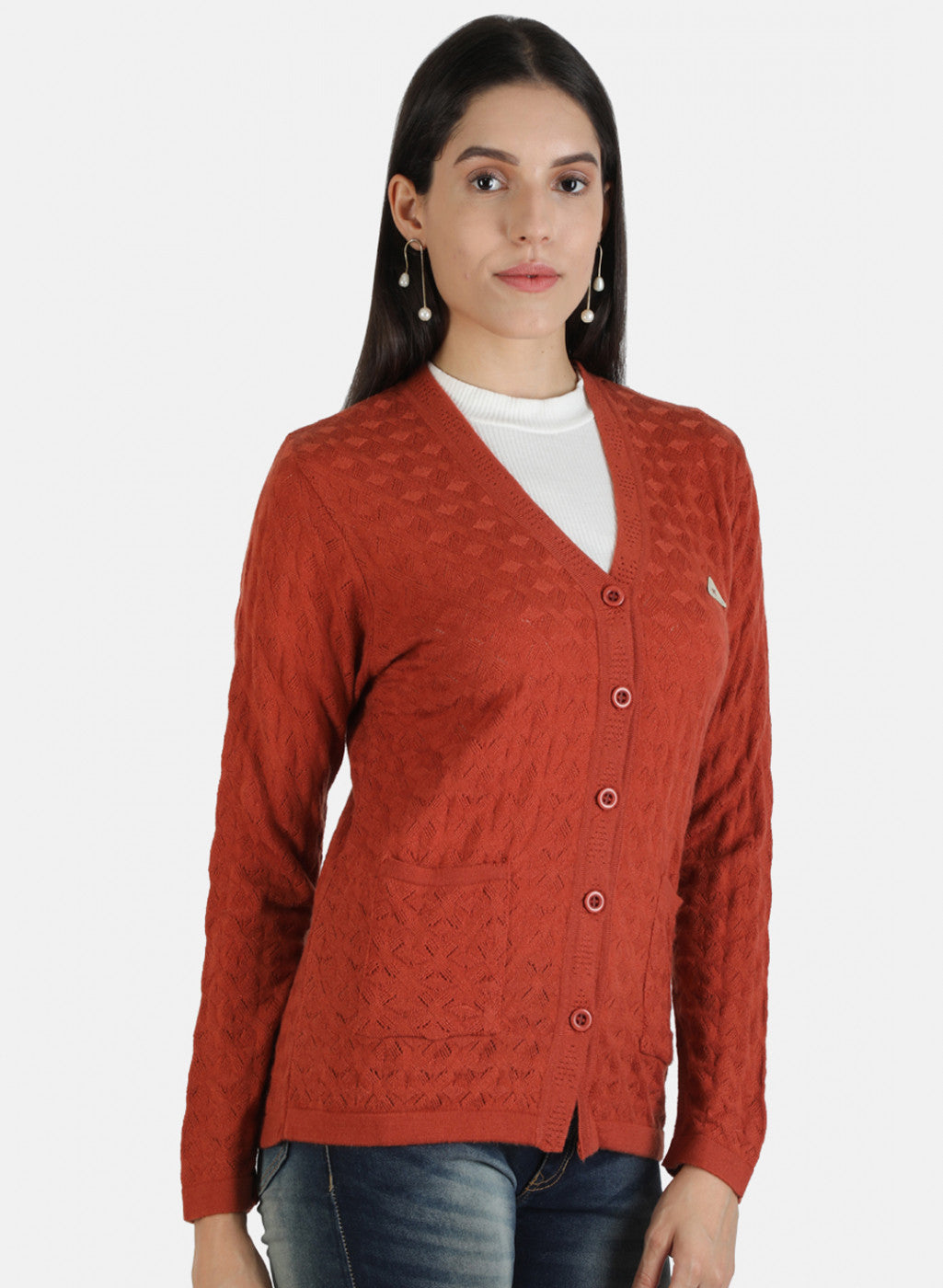 Women Orange Solid Cardigan