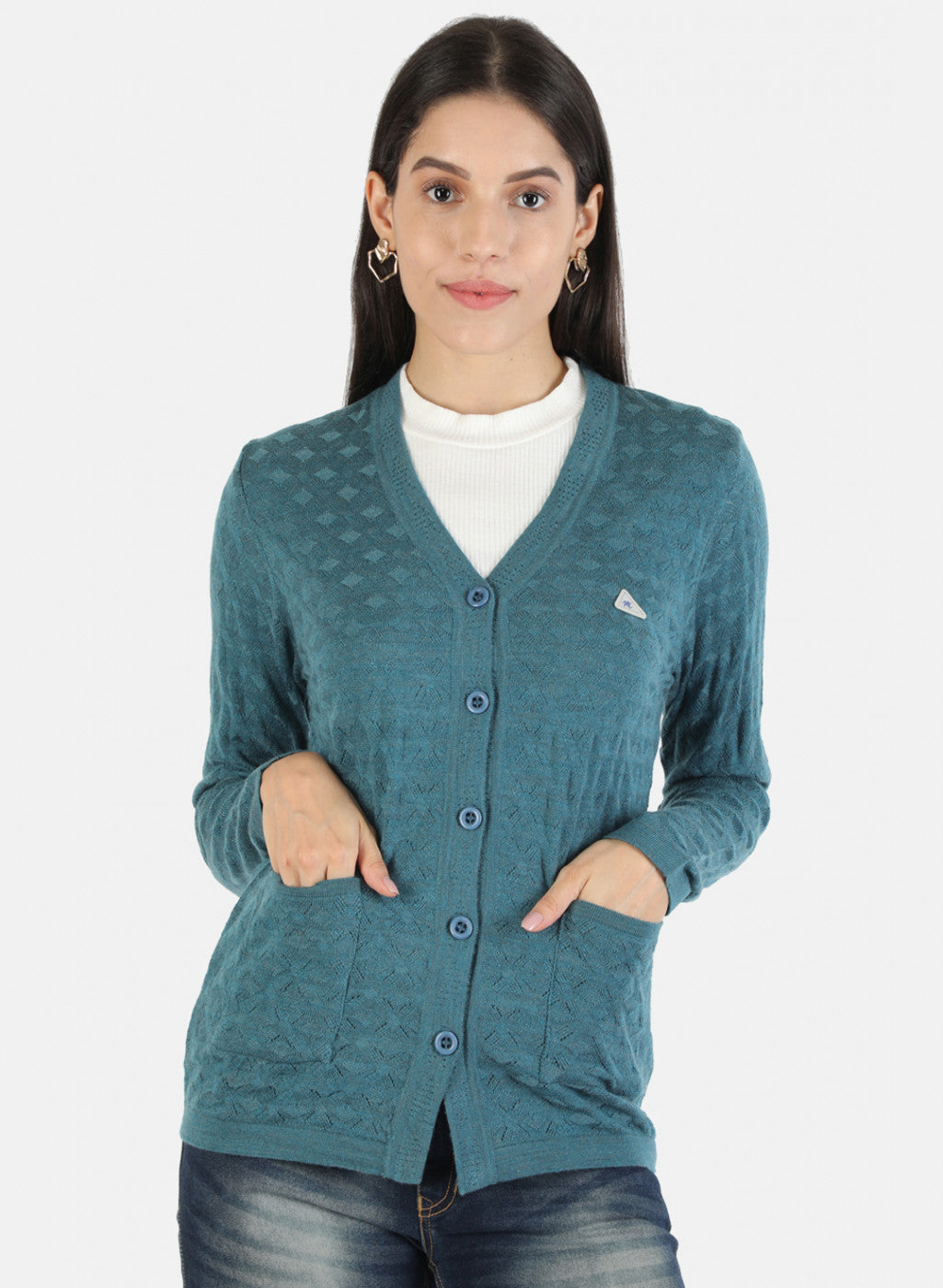 Women Blue Solid Cardigan