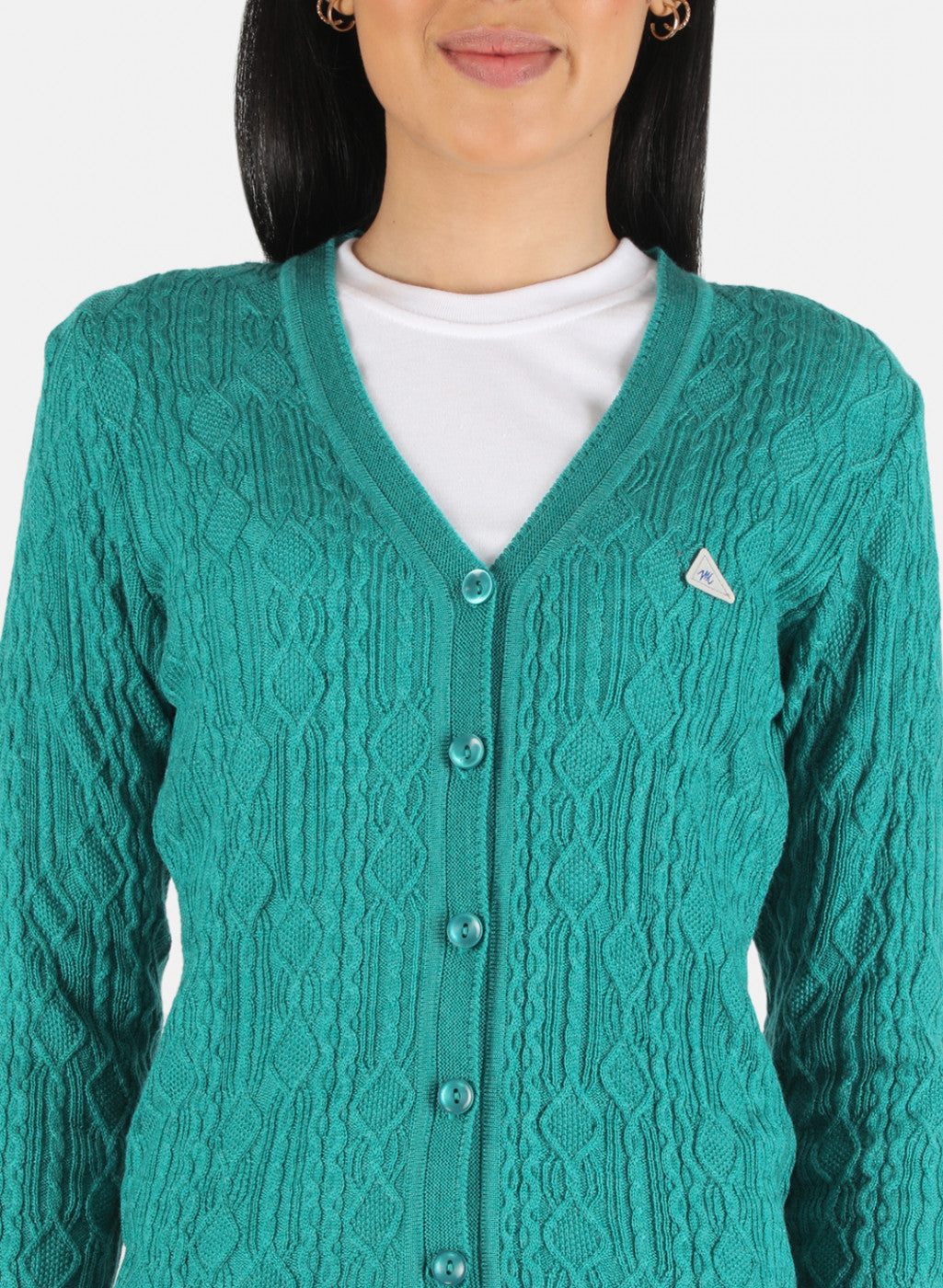 Women Green Self Design Cardigan