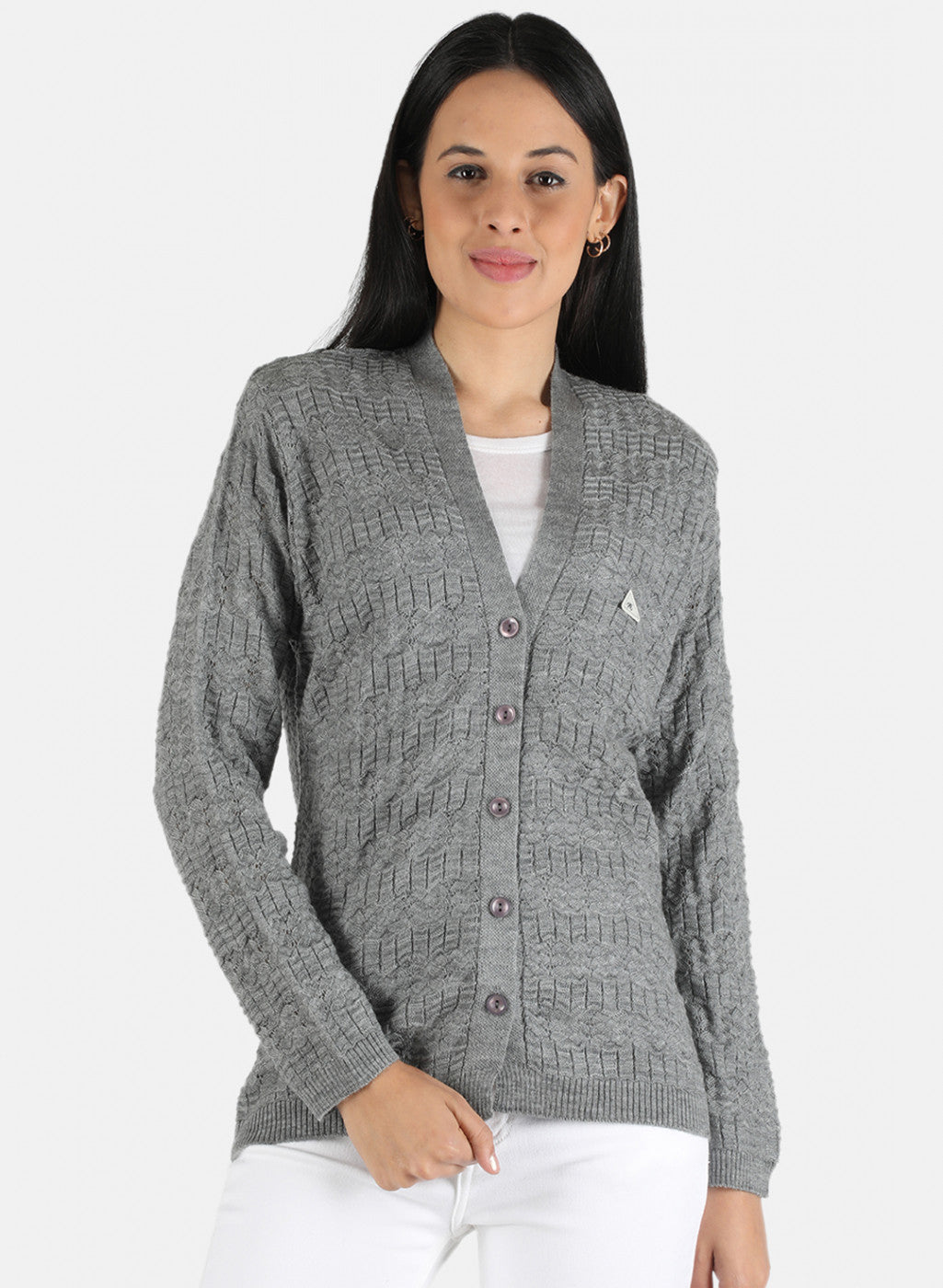Women Grey Self Design Cardigan