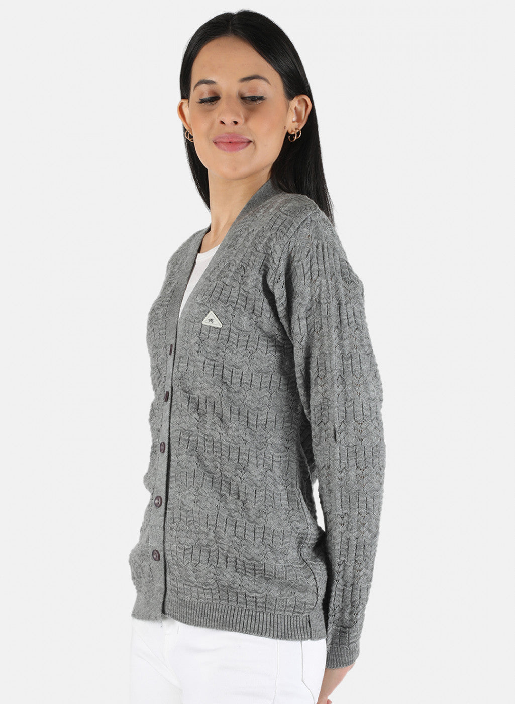 Women Grey Self Design Cardigan
