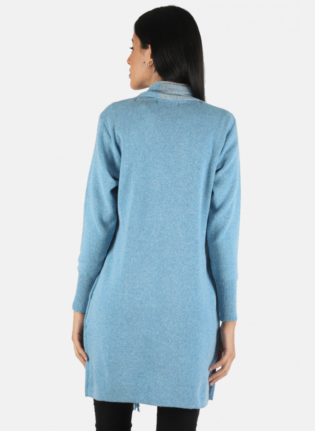 Women Blue Self Design Cardigan
