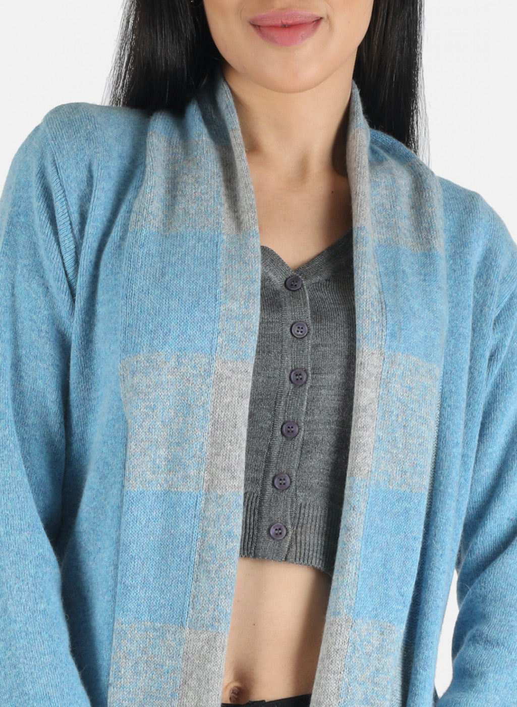 Women Blue Self Design Cardigan