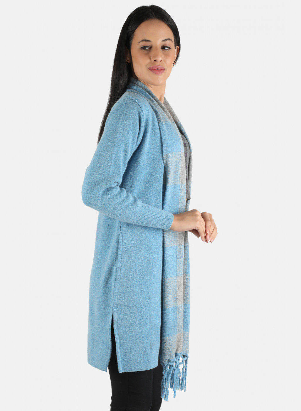 Women Blue Self Design Cardigan