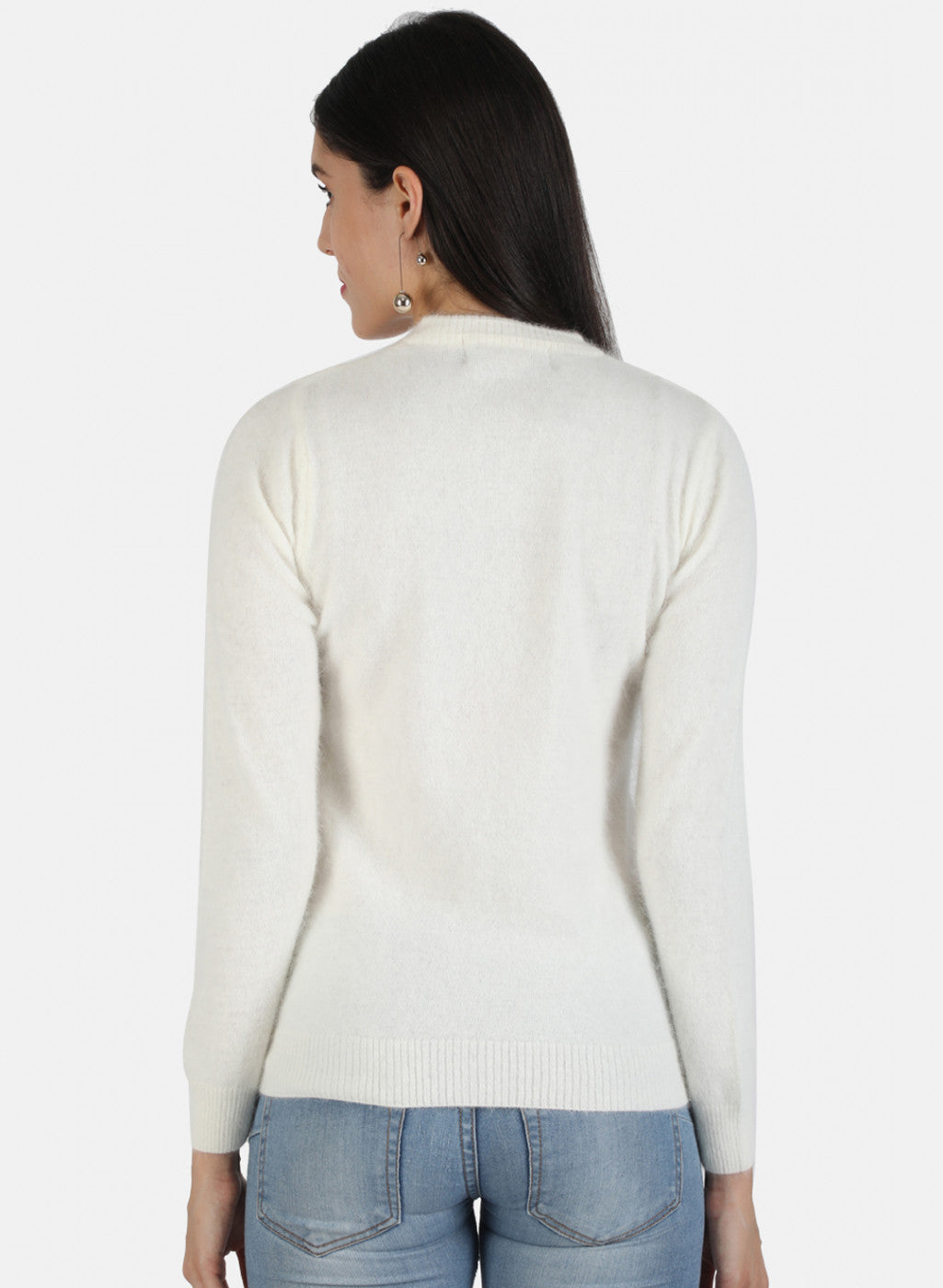 Women Off White Self Cardigan