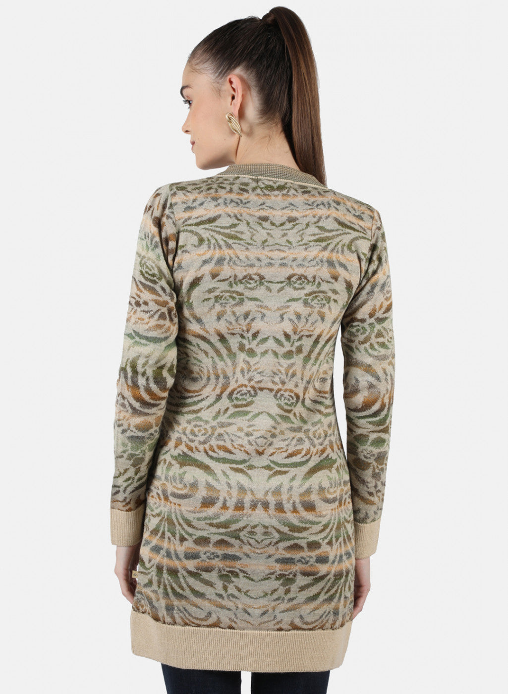 Women Beige Self Cardigan