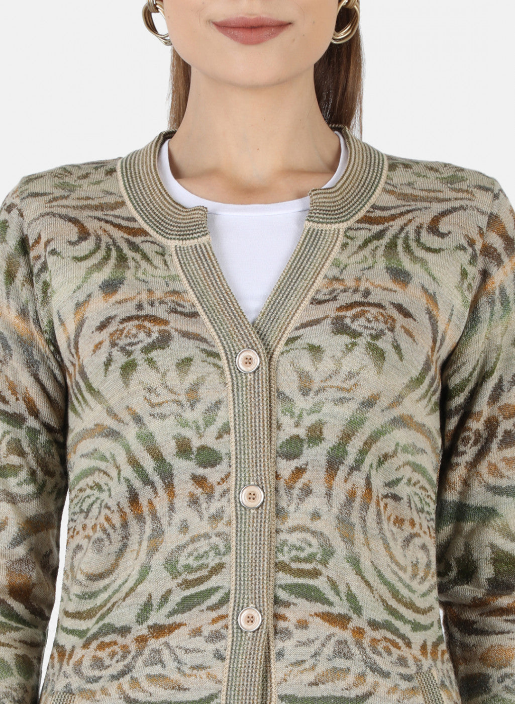 Women Beige Self Cardigan