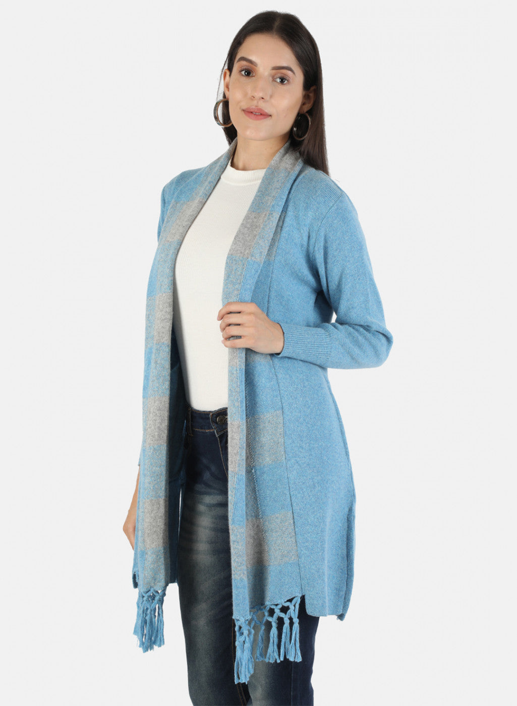 Women Blue Self Cardigan