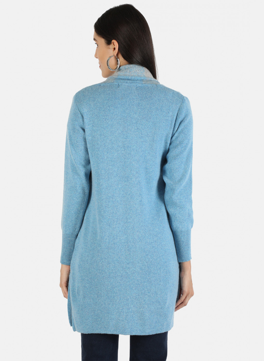 Women Blue Self Cardigan
