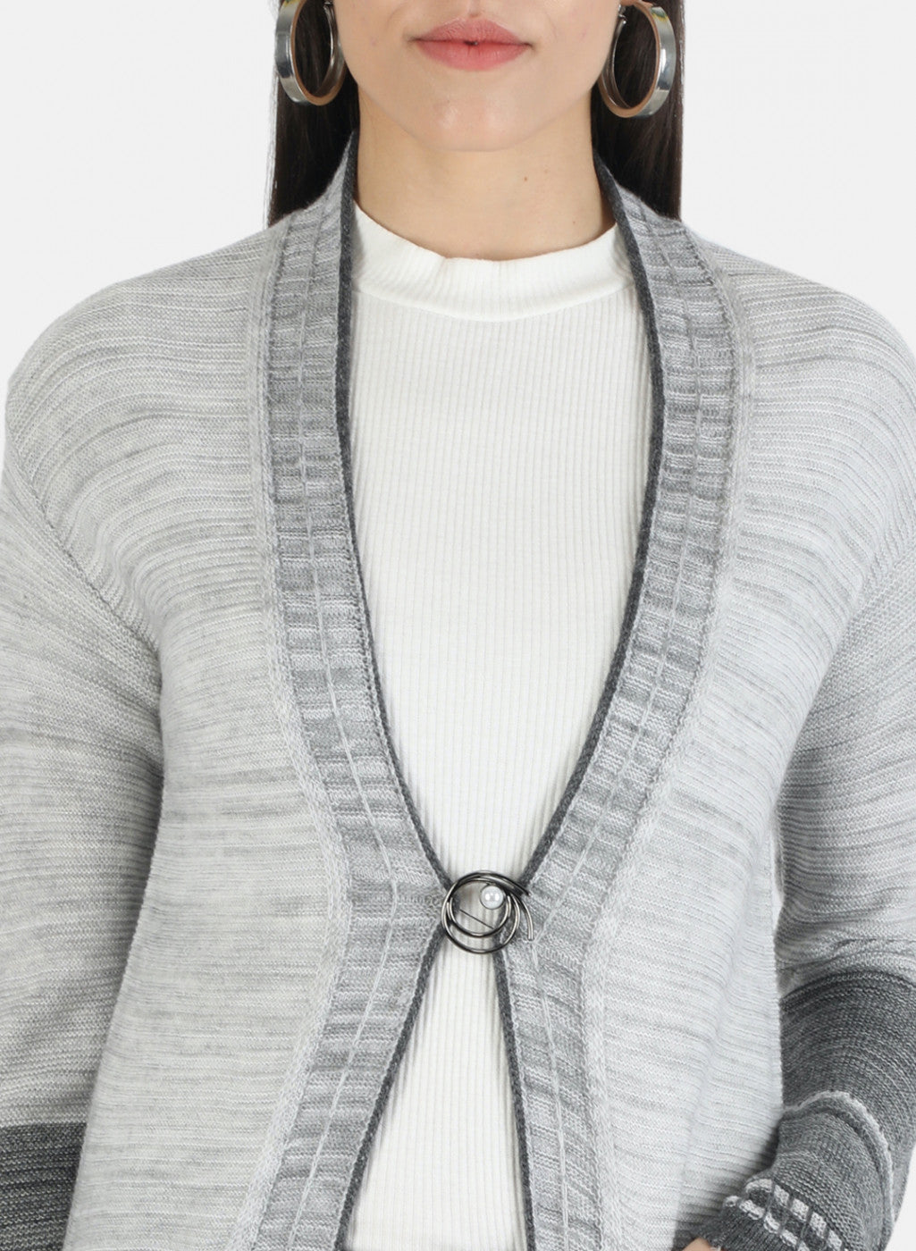Women Grey Self Cardigan