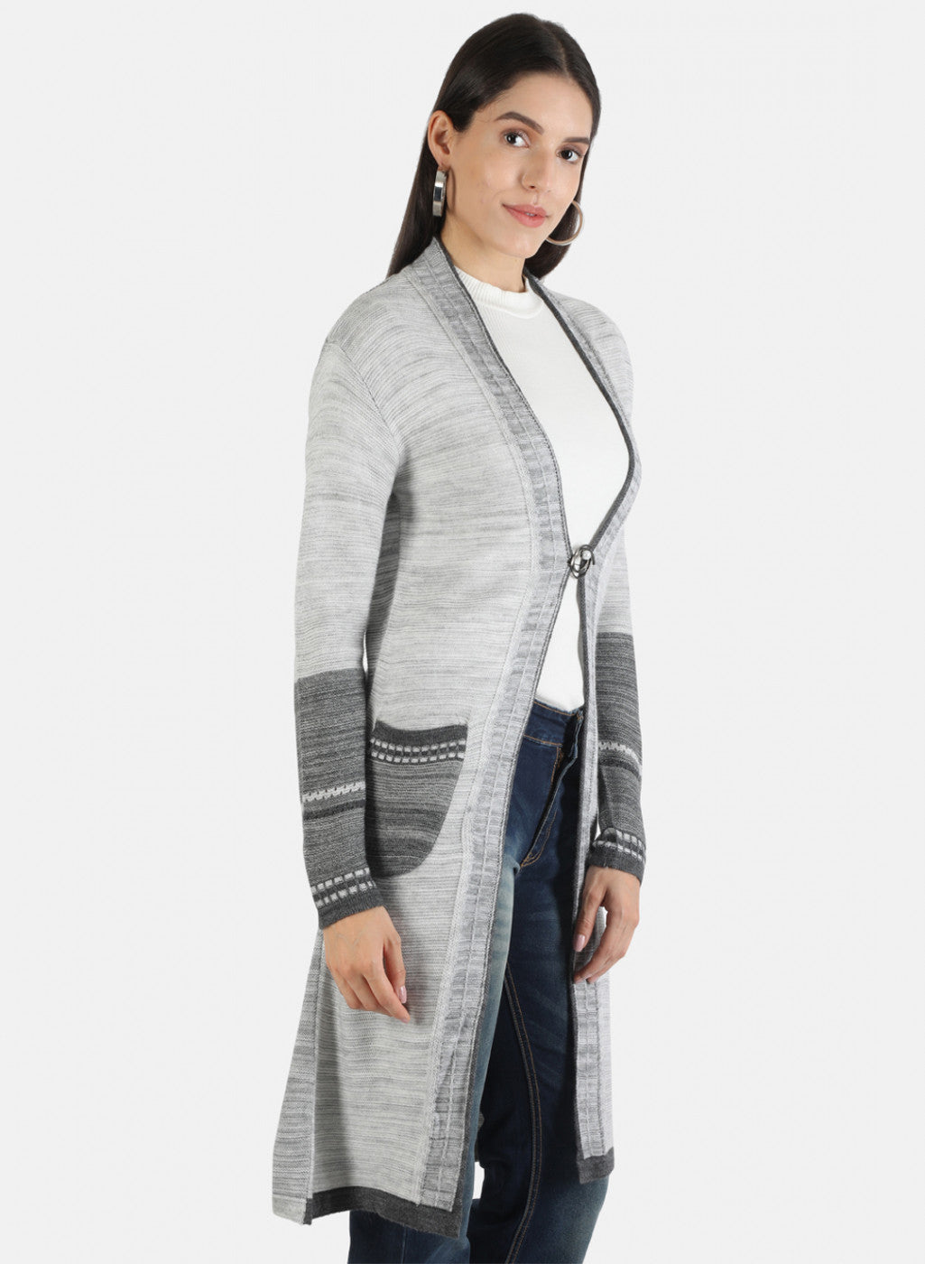 Women Grey Self Cardigan